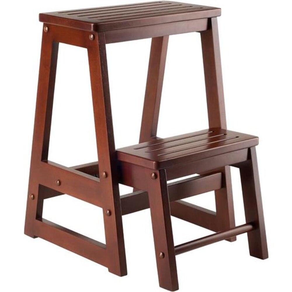 Beech Wood Double Step Stool, Antique Walnut